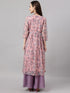 Women's Pink Chiffon Lurex Floral Printed Flared Kurta